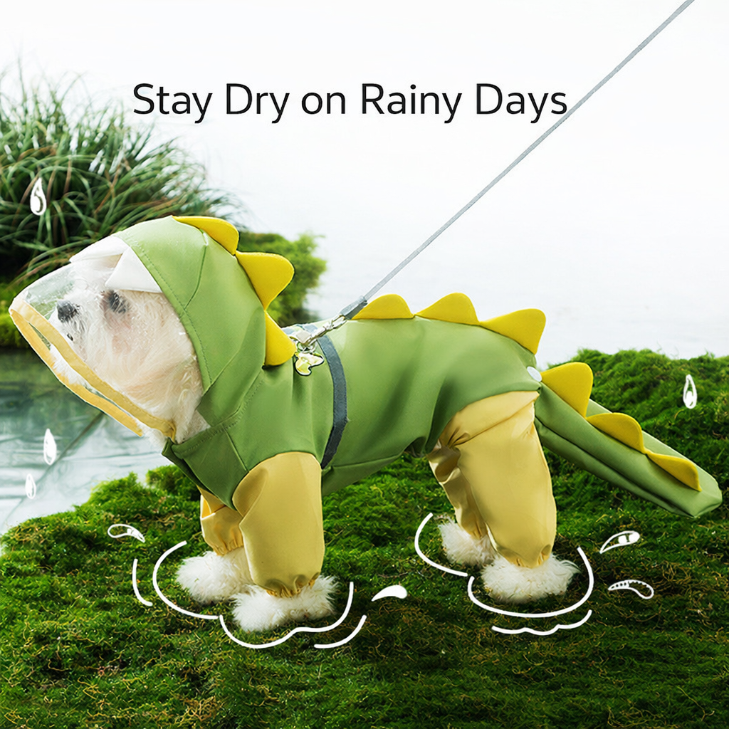 Dinosaur Dog Raincoat with Reflective Strips | Waterproof 4-Leg Pet Rain Jacket - Image 2